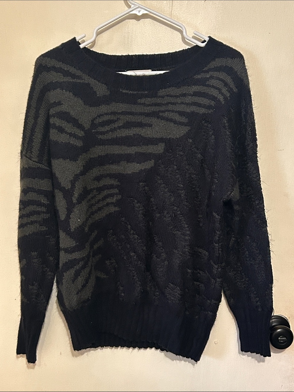 Promesa Black and Charcoal Zebra-Print Crewneck Sweater